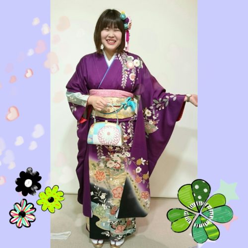 【結婚式❁成人式】紫　藤の花✿振り袖衽巾15cm